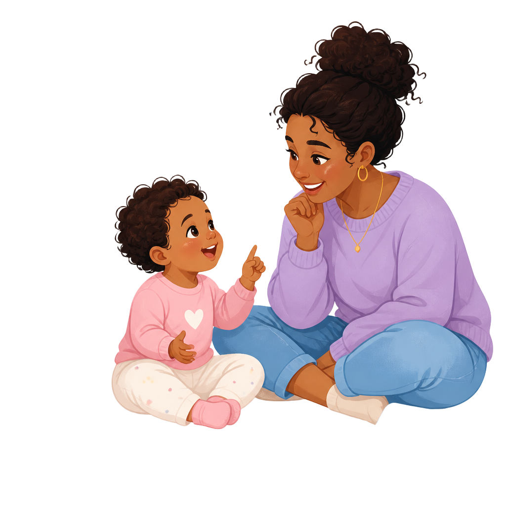 A parent and young child sharing a playful conversation